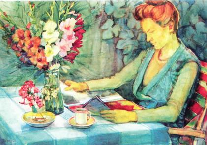 While Reading, 1977, watercolour on paper, 51x73