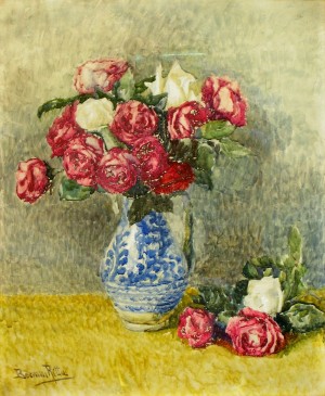R. Boemm 'Roses In Vase', watercolour on paper, 67x54