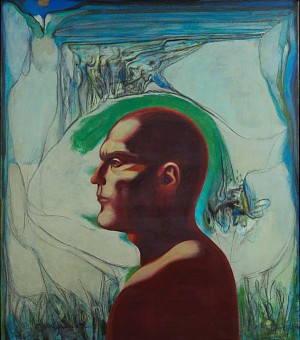 B. Firtsak 'Male Profile', 2009, tempera on canvas, coal, 114x100