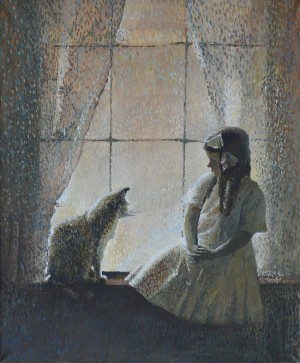 'With A Cat', oil on canvas