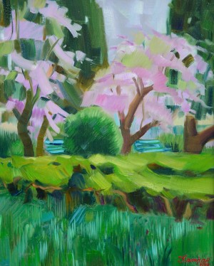 Y. Katran Cherry Blossom In The Botanical Garden', 2018, oil on cardboard, 32x40