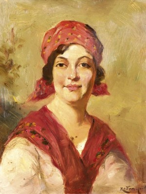 Жінка в червоній хустині