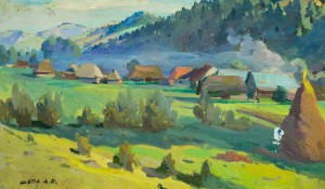 Hutsul Village, 1994, oil on canvas, 57x115