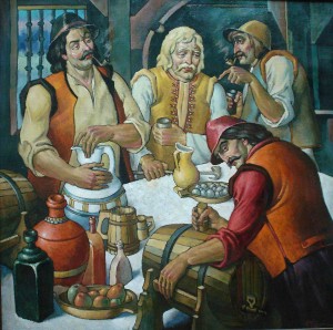 In The Tavern, oil on canvas, 65x65