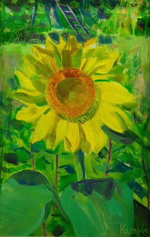 Y. Katran Sunflower. Etude', 2017, oil on cardboard, 26,5x40
