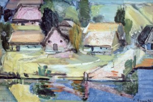 Village over the River, 1960, cardboard, mixed technique, 33х48
