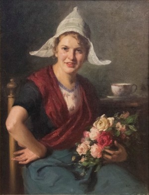 Молода дівчина з букетом троянд, п.о