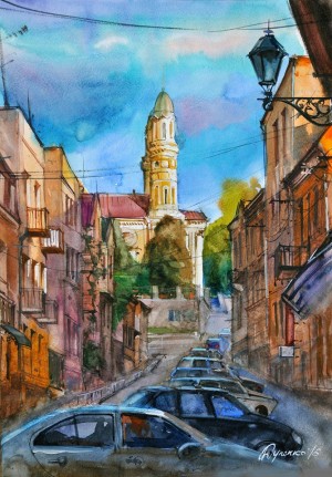 Evening Uzhhorod, watercolour on paper, 30x40
