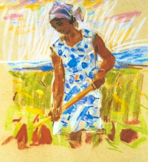 Girl With Chopper, 1971, pastel on paper, 32х29