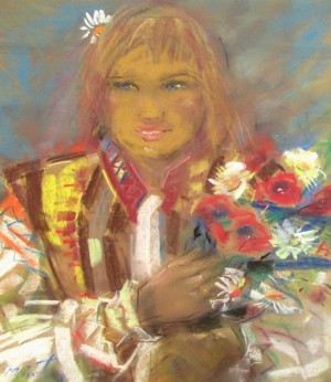 Girl With Flowers, pastel on paper, 45x36