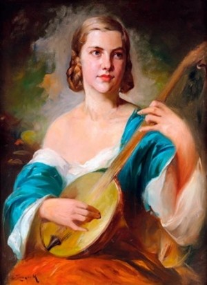 Young Lady With Mandolin, oil on canvas, 80x60