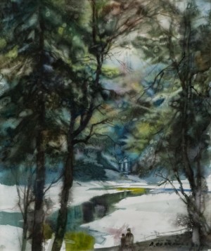 V. Skakandii Synevyr Winter', 2017, watercolour on canvas, 60x50 