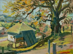 A. Sekeresh In The Centre Of Stuzhytsia Village', 2017, oil on canvas, 45x60