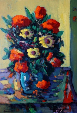Flowers On The Yellow Background, 2015, oil on canvas, 100x70