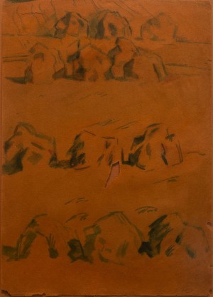 B. Kosariev ’Haystacks’, 2018, watercolour on paper, gouache 