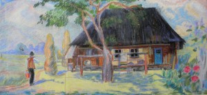 Motifes of the village of Pylypets, 1990, pastel on paper, 43x91
