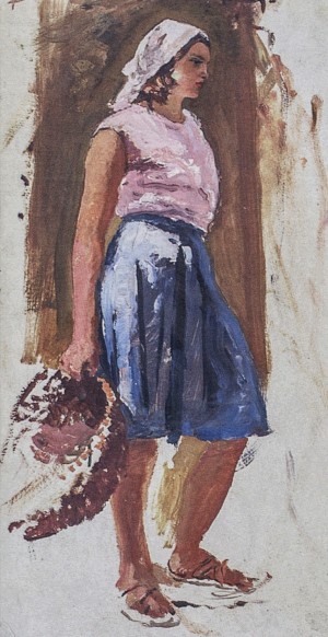 Girls With Basket, 1960s, oil on cardboard, 70.5x50