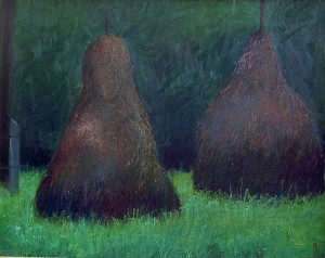 'Two Haystacks And Pillar', 2008, oil on cardboard, 50x40