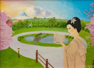 'Japanese Garden', oil on fibreboard, 50x70
