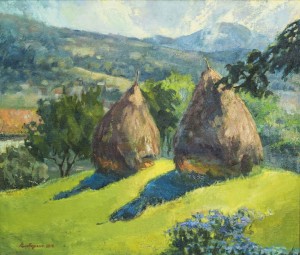 Haystacks In Kniahynia Village, 2016, oil on canvas, 60x70