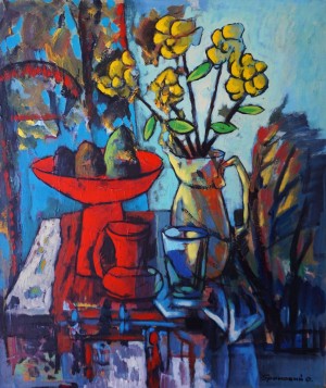 Still Life With Red Dishes, 2012, oil on cardboard, 70x60