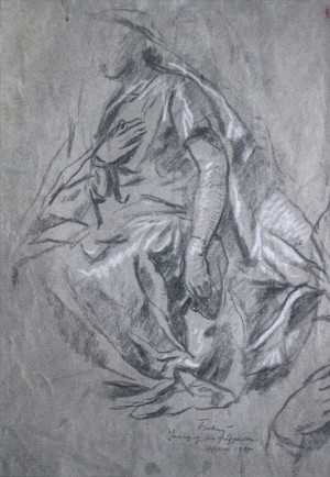 Sketch To The Painting Of The Cathedral, 1935, coal on paper, white, 45.5x33