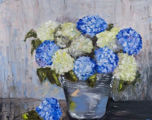'Bucket Of Hydrangeas', 2018, oil on canvas 