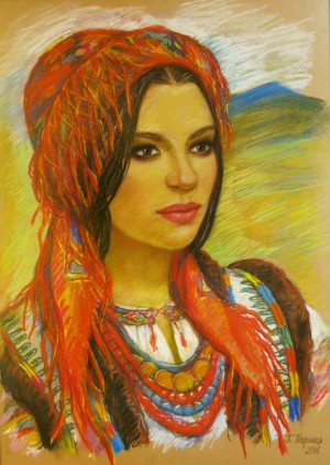 Hutsul Woman Ruslana pastel on toned paper 50x70
