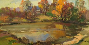 Lake In The Mountains, 1983, oil on cardboard, 50x93