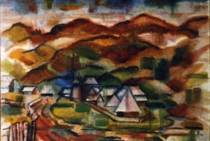 Pylypets Village, 1996, watercolour on paper, 50x70