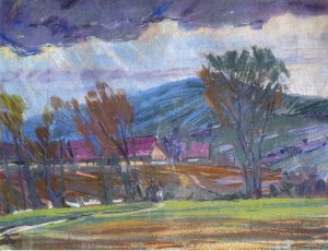 Autumn In The Mountain Village, the 1960s, mixed technique, 53x69