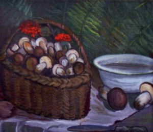 Mushrooms With Red Guelder Rose, 1992, oil on canvas, 54x64