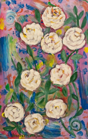 'Rose Bush In The Garden', 2018, acrylic on fibreboard, oil 