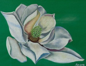 'Open, Flexible, Shocking, And Bewitching With White Sgining – A White Magnolia Olena', 2017, pastel on paper