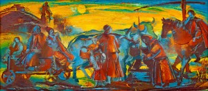 V. Pohorielov 'Bulls Near The Well', 1989, oil on canvas 