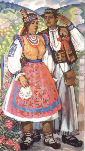 Young Couple, Dulovo Village, 1999,  tempera on canvas, 150x85