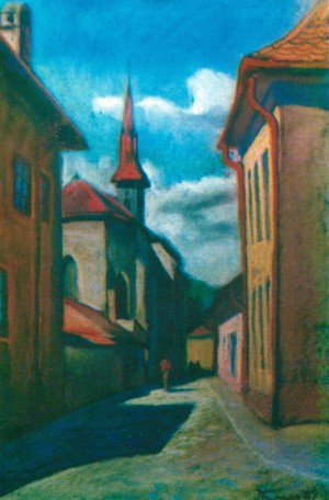 Old Bardeiov 1989 pastel on paper 49x34