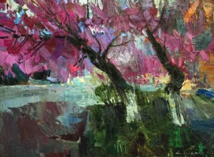 Uzhhorod Cherry Blossom, 2011, oil on cardboard, 50x65