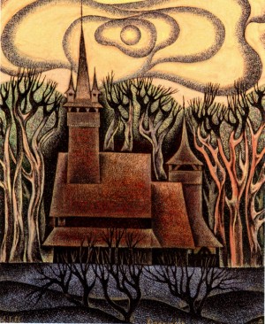 Church In Krainykovo Village, 1984, watercolour on paper, gouache, 18,6х15,6