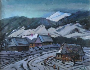 Village In Winter, pastel on cardboard, 53x68