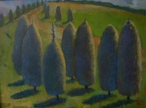 'Haystacks On The Road', 2009, oil on cardboard, 80x60