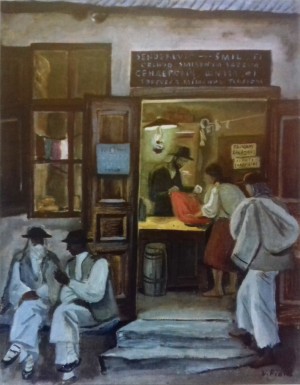 Sanderevichs Store In Novoselytsia Village, 1937, oil on canvas, 62x48