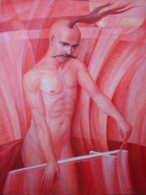 Teleportation Of A Kozak-Kharakternyk (magician), 2013, oil on canvas, 80x60
