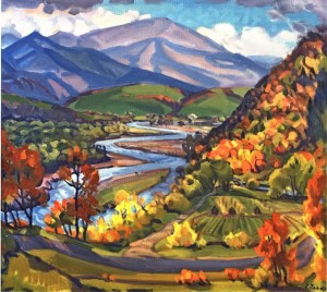 River Uzh, Dubrynychi Village, 1989, oil on canvas, 88x100