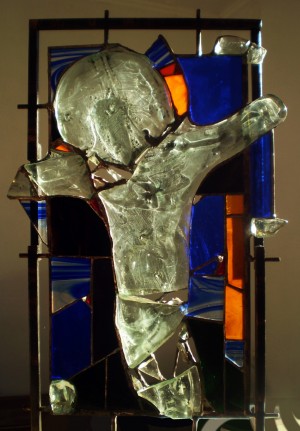 Crucified, metal, glass, andesite, 70x40