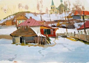 Sedniv Village, 23.03.1968, oil on cardboard, 50x70