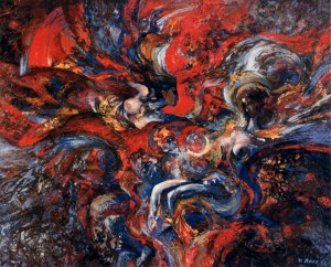 Meeting Of The Muses Of Night And Day, 1999, acrylic on cardboard, 60x70