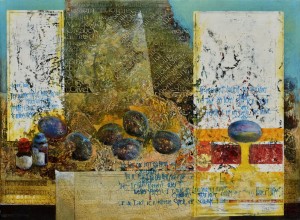 Still Life With Plums, 1999, tempera on canvas, wood, 42х58,5