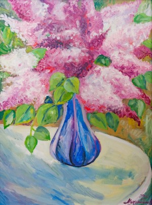 A. Mukhomedianov 'Lilac On A White Table', oil on canvas 