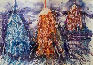 O. Kondratiuk 'Three Haystacks', 2017, watercolour on paper, 57x78 